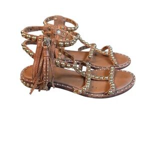 ASH Women's Power Studded sandals leather brown gold gladiator caged  35 US 5 S2